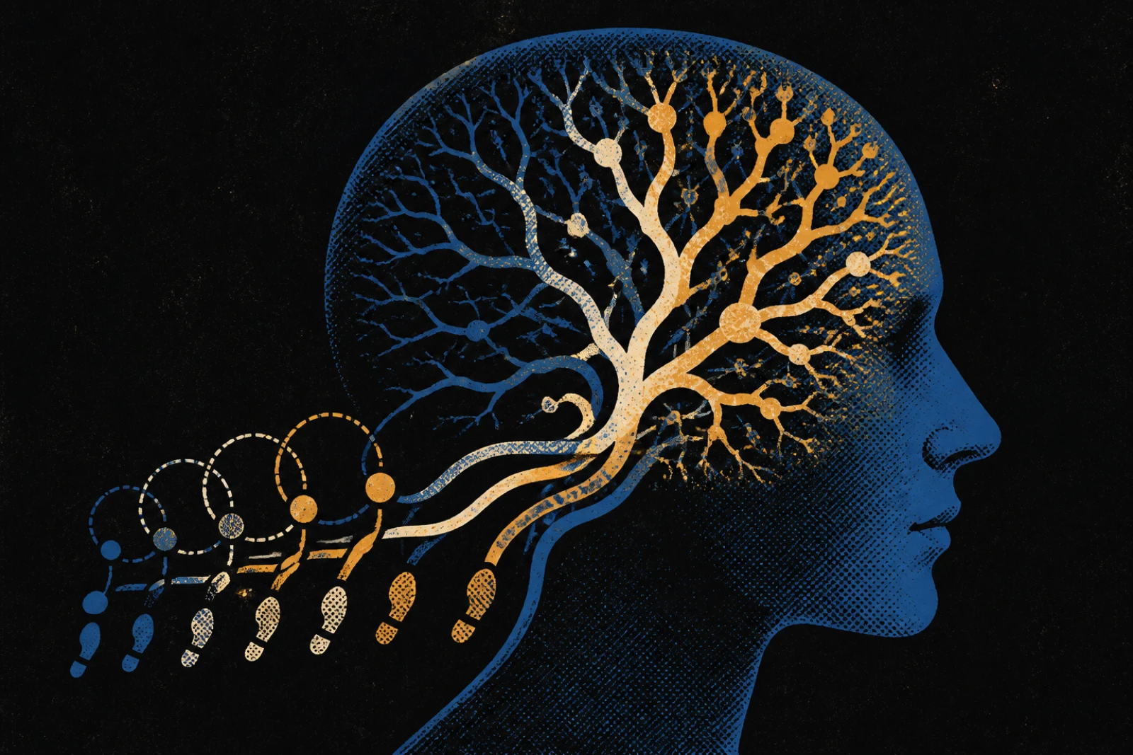 Editorial illustration of neural pathways strengthening through repeated practice